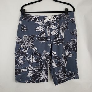 Good Threads Mens Hawaiian Shorts Gray Floral cargo pocket 32
